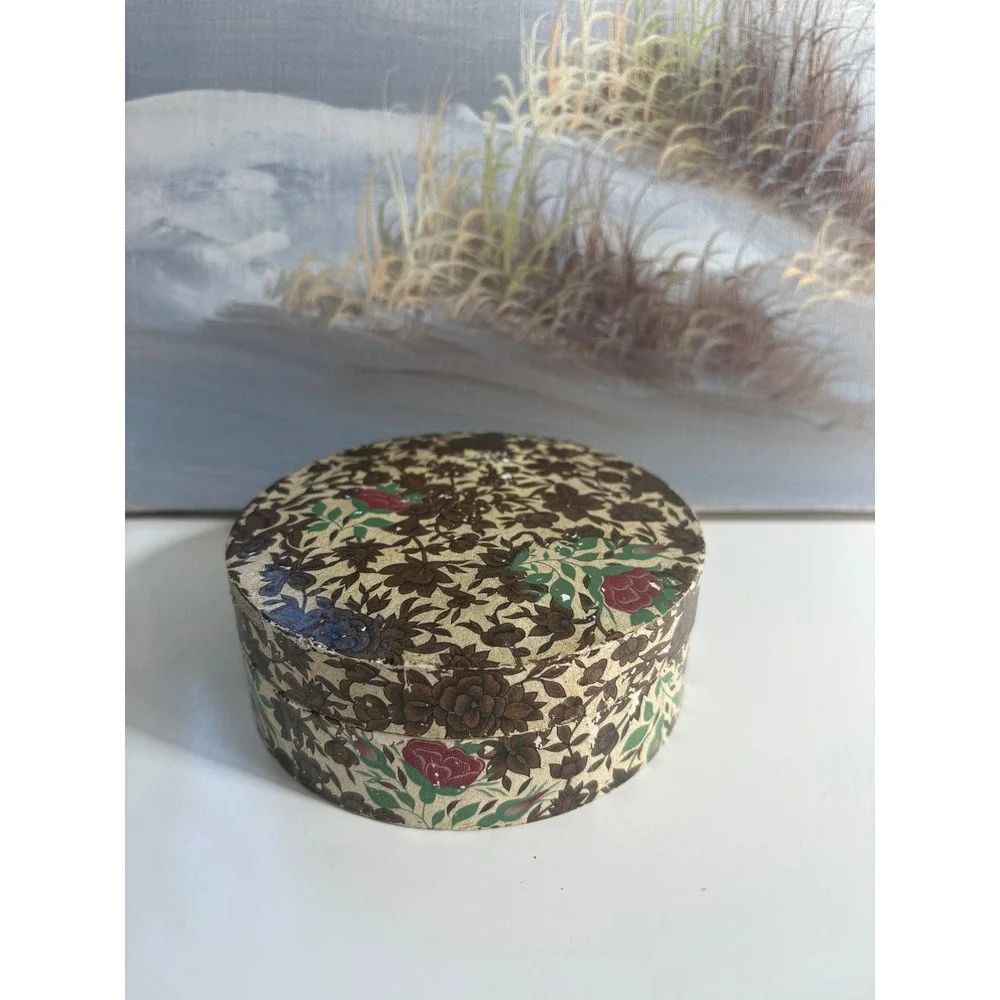 Vintage Made in Japan Papier Mache Floral Coaster Set of 8 with Matching Box